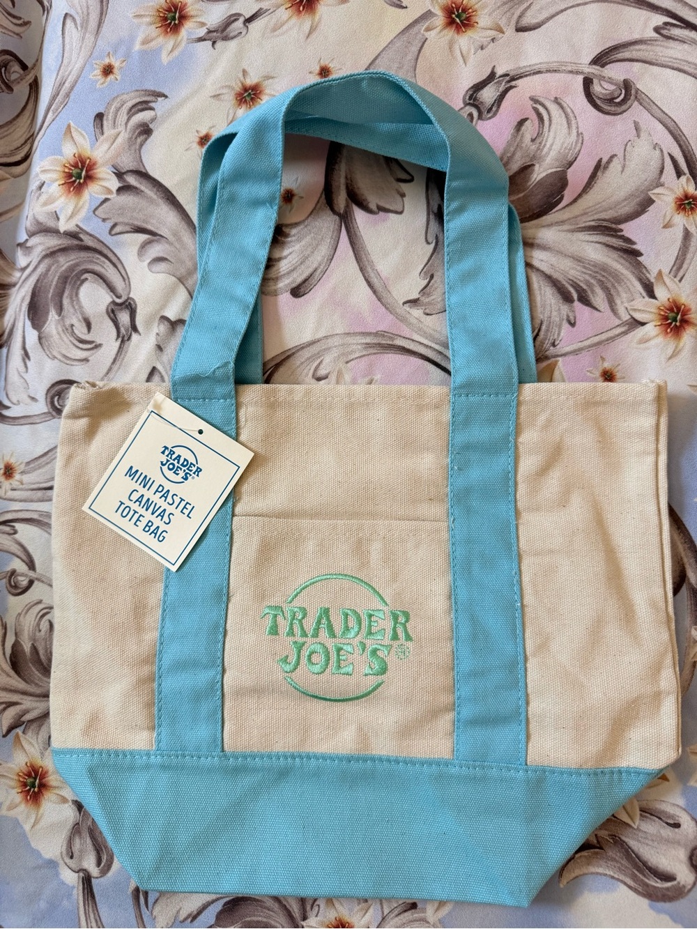 Trader Joe's Mini Pastel Canvas Tote - Blue